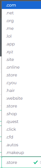 Form pemilihan TLD di 1Portal PLUMM