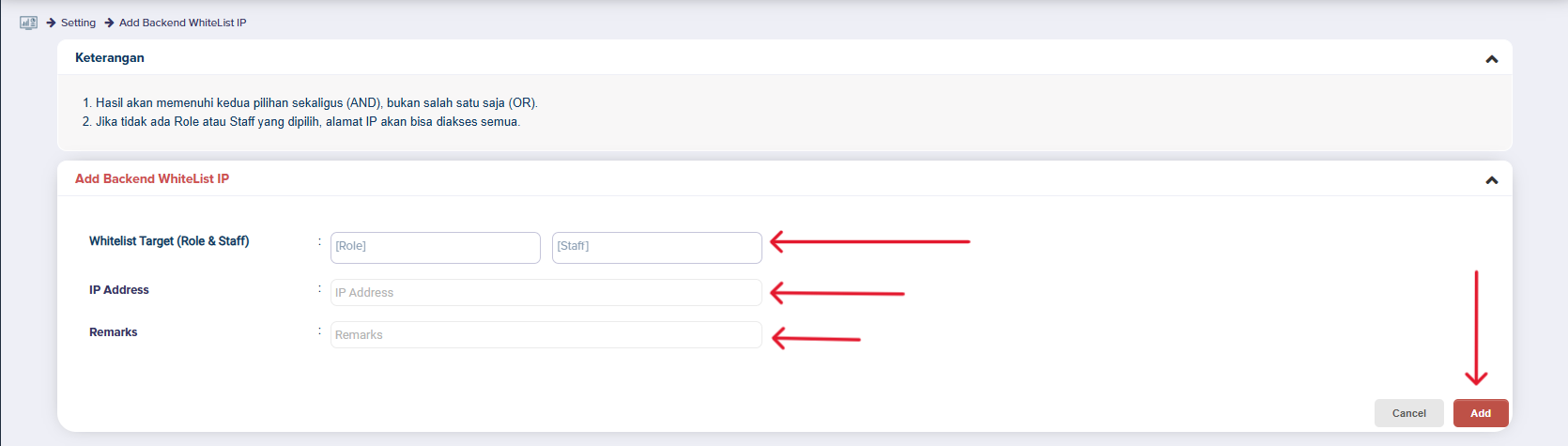 Halaman Backend Whitelist IP di panel whitelabel Nexus