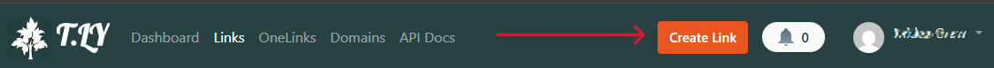 Halaman Links di T.ly dengan tombol Create Link