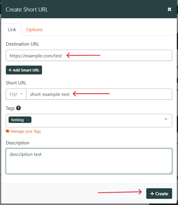 Form konfigurasi short URL dengan long URL dan custom path